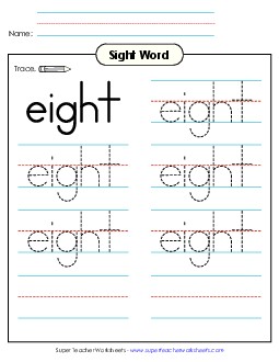 Trace the Word: Eight Sight Words Individual Worksheet