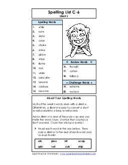 Spelling List C-6 Spelling C Worksheet