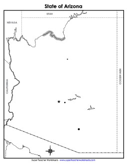 Blank Arizona Map with City Dots State Maps Worksheet