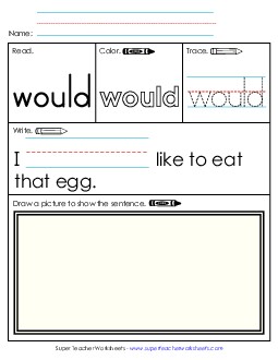 Would (Sight Word) Sight Words Individual Worksheet