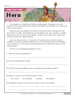 Hera Reading Comprehension Reading Comp Short Worksheet