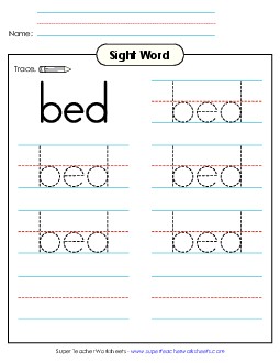 Trace the Word: Bed Sight Words Individual Worksheet