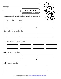 ABC Order - Word Sets (Level B: Halloween) Spelling B Worksheet