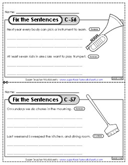 Fix the Sentences C-56 through C-60 Worksheet