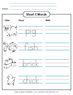 Trace and Write Phonics Long Short I Worksheet