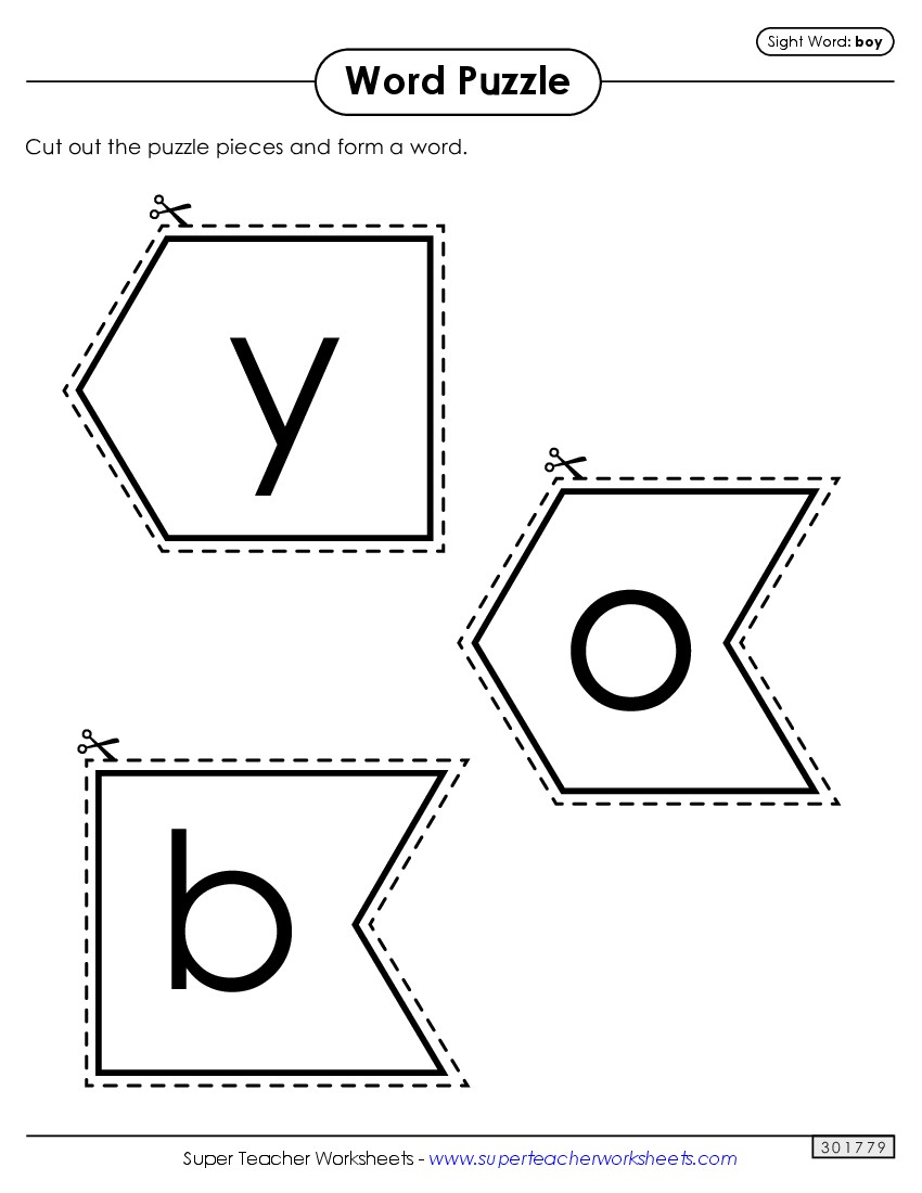 Word Puzzle: Boy Sight Words Individual Worksheet