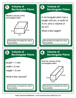 Task Cards: Volume of Rectangular Prisms (Basic) Worksheet