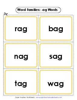 Flashcards (-ag) Word Families Worksheet