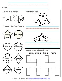 Worksheet 1 (-ump Words) Free Word Families Worksheet