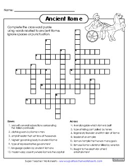 Ancient Rome Crossword Puzzle Worksheet