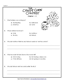 Questions for Chapters 1-2 Free Book Candy Corn Contest Worksheet