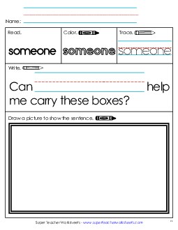 Worksheet 3: Someone Sight Words Individual Worksheet