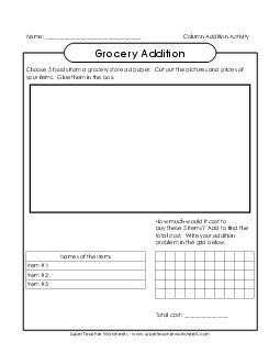 Grocery Math Addition Worksheet