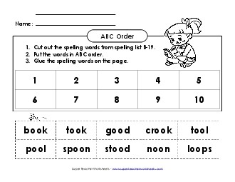 ABC Order: Cut & Glue (B-19) Spelling B Worksheet