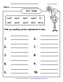 ABC Order: Write List (B-21) Spelling B Worksheet