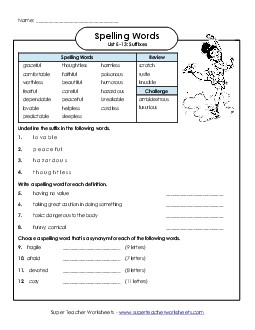 Questions (E-13) Spelling E Worksheet