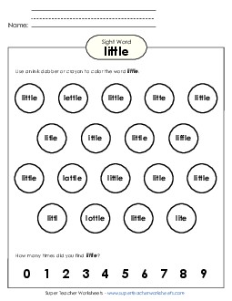 Dab or Color: Little Sight Words Individual Worksheet