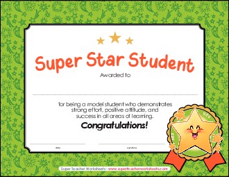 Super Star Student Awards Worksheet