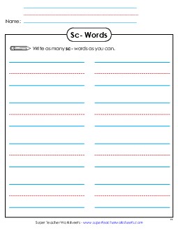 Phonics Brainstorm (Sc-) Phonics Blends Worksheet