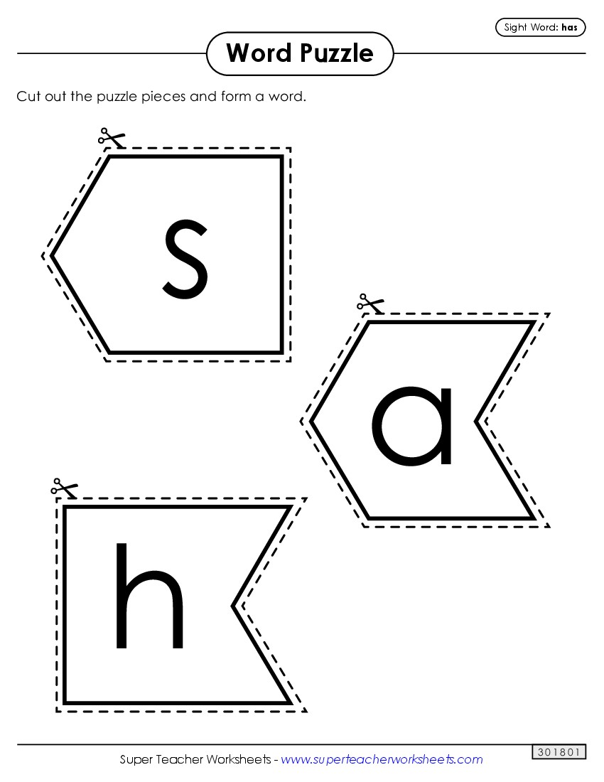 Word Puzzle: Has Sight Words Individual Worksheet