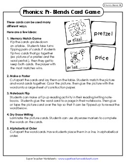 Phonics Card Game (Pr- Blends) Phonics Blends Worksheet