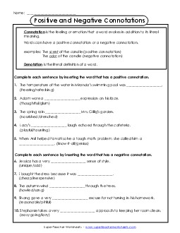 Connotations: Complete the Sentence Worksheet