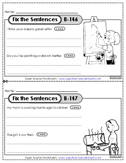 Fix the Sentences B-146 through B-150 Worksheet