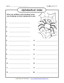 ABC Order: Write List (C-27) Free Spelling C Worksheet