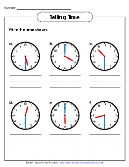 Write the Time 1st Grade Math Worksheet