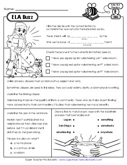 New ELA Buzz: Week 18<br>Worksheets 86 through 90 Worksheet