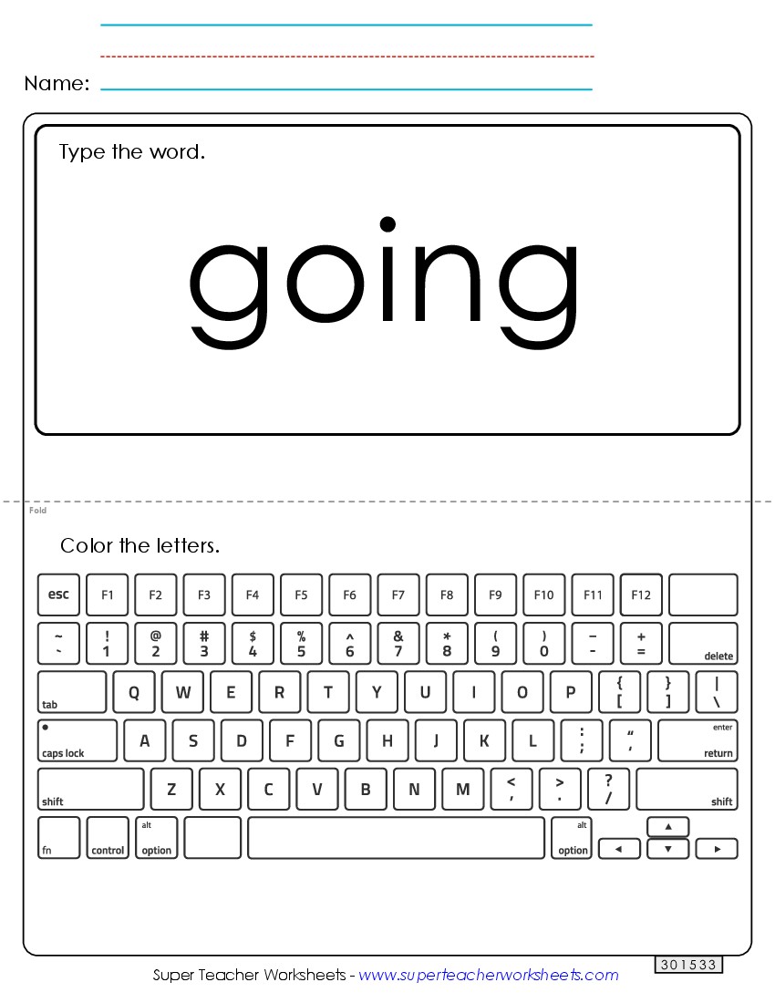 Type the Word: Going Sight Words Individual Worksheet