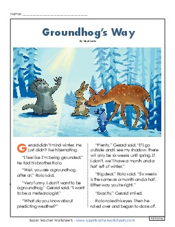 Groundhog\'s Way (Fiction) 4th Grade Reading Comprehension Worksheet