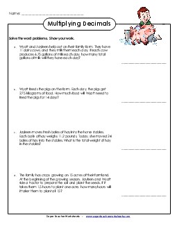 Word Problems: Multiplying Decimals by 2-Digit Numbers Worksheet