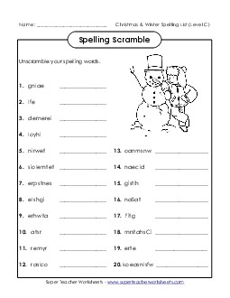 Word Unscramble (C-Christmas)  Spelling C Worksheet