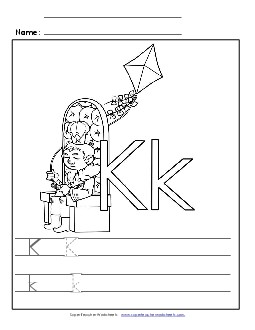 Letter K - Color and Write Free Alphabet Worksheet