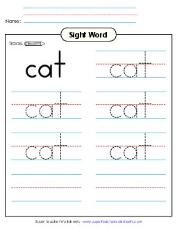 Trace the Word: Cat Sight Words Individual Worksheet