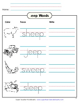 Trace and Write (-eep) Word Families Worksheet