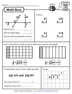 Math Buzz: Week 21 Worksheets 101 through 105 Daily Math Review Worksheet