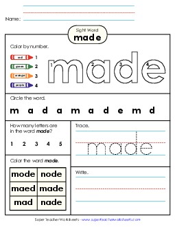 Worksheet 4: Made Sight Words Individual Worksheet