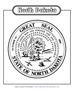 North Dakota State Seal (Black & White) States Individual Worksheet