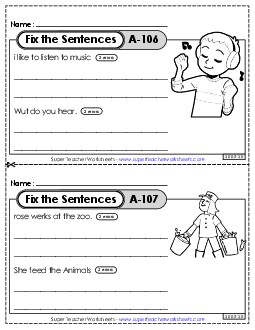 Fix the Sentences A-106 through A-110 Worksheet