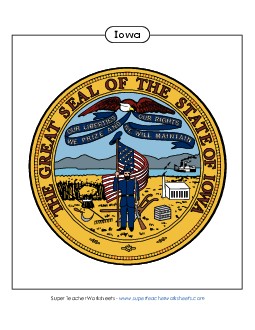 Iowa State Seal (Full-Color Version) States Individual Worksheet