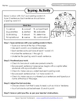 Typing Sentences (F-3)  Spelling F Worksheet