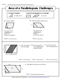 Area of a Parallelogram Challenges (Intermediate) Worksheet