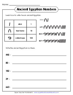 Ancient Egyptian Numbers 3-Digit Numbers Free Place Value Worksheet