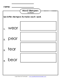 Letter Stampers Activity (-ear Words)  Word Families Worksheet