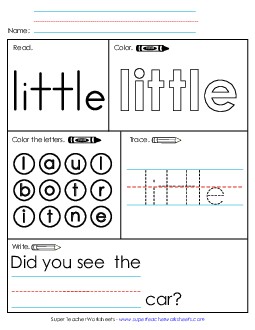 Worksheet 1: Little Sight Words Individual Worksheet