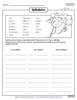 Halloween Syllables Worksheet