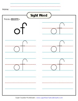 Trace the Word: Of Sight Words Individual Worksheet