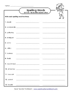 Write Twice (E-26) Spelling E Worksheet